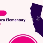 Illustration of the state of California with a map pin. The words Case Study Esperanza Elementary, Oakland, CA, appear beside the illustration