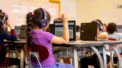 Student in a classroom in an Ignite Reading tutoring session