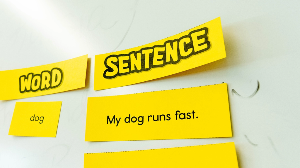 English language arts lesson on school white board