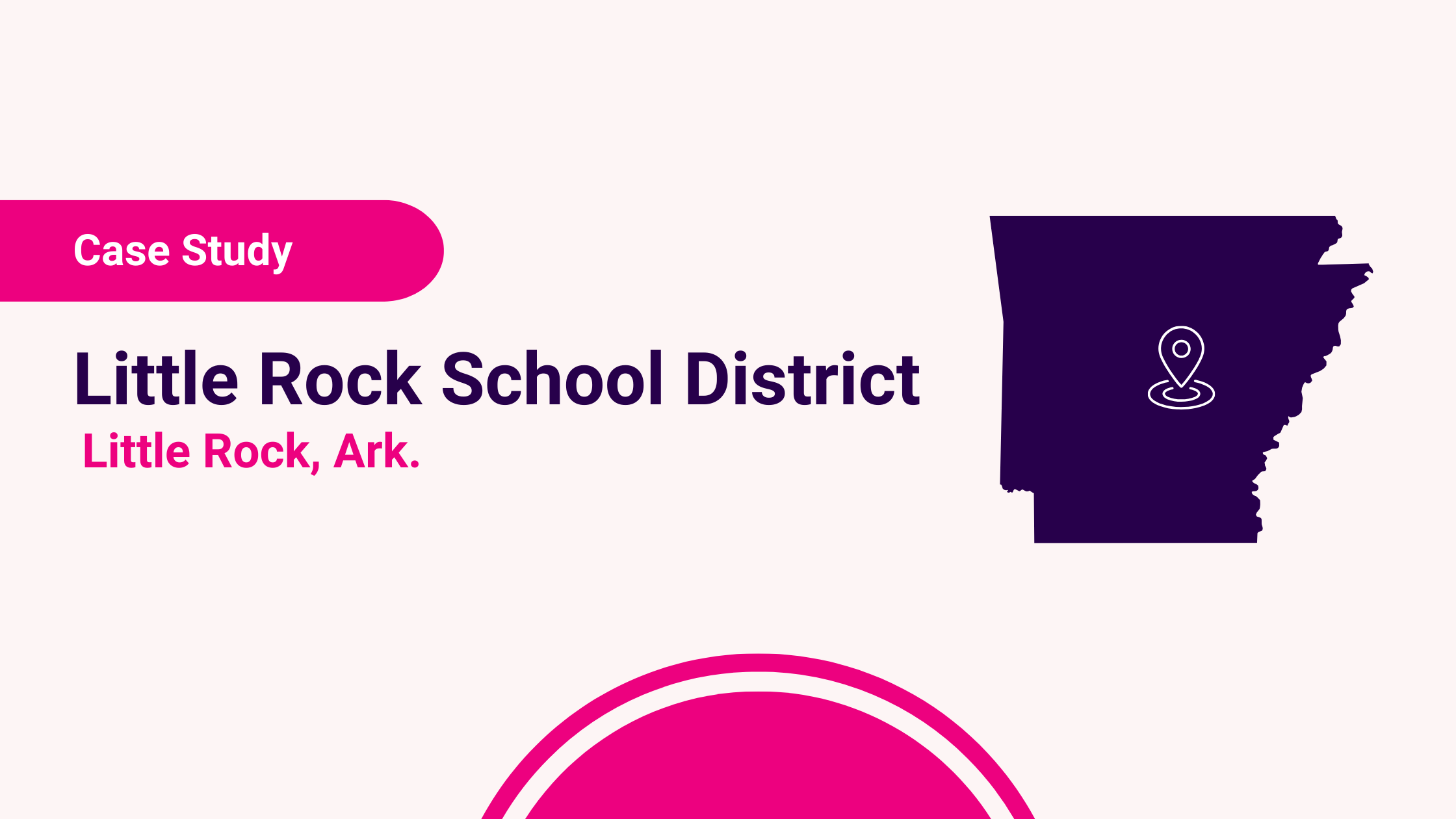 Illustration of the state of Arkansas with a map pin. The words Case Study, Little Rock School District, Little Rock, Ark. appear beside the illustration