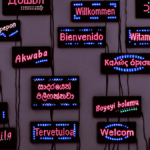 Multilingual sign board with welcome in many languages